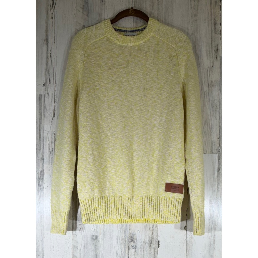 Scotch & Soda Sweater Small Yellow White Marled Cotton Wool‎ Slub Knit Preppy